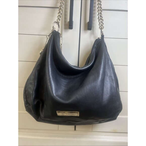 Vintage DKNY Black Leather Hobo Bag Soft Gold Handbag Y2K Purse Shoulder Bag - Picture 2 of 16